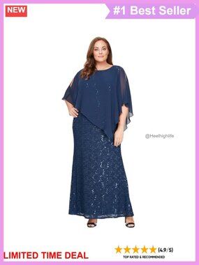 Plus Size Sequin Lace Beaded Capelet Formal Evening Gown Maxi Dress